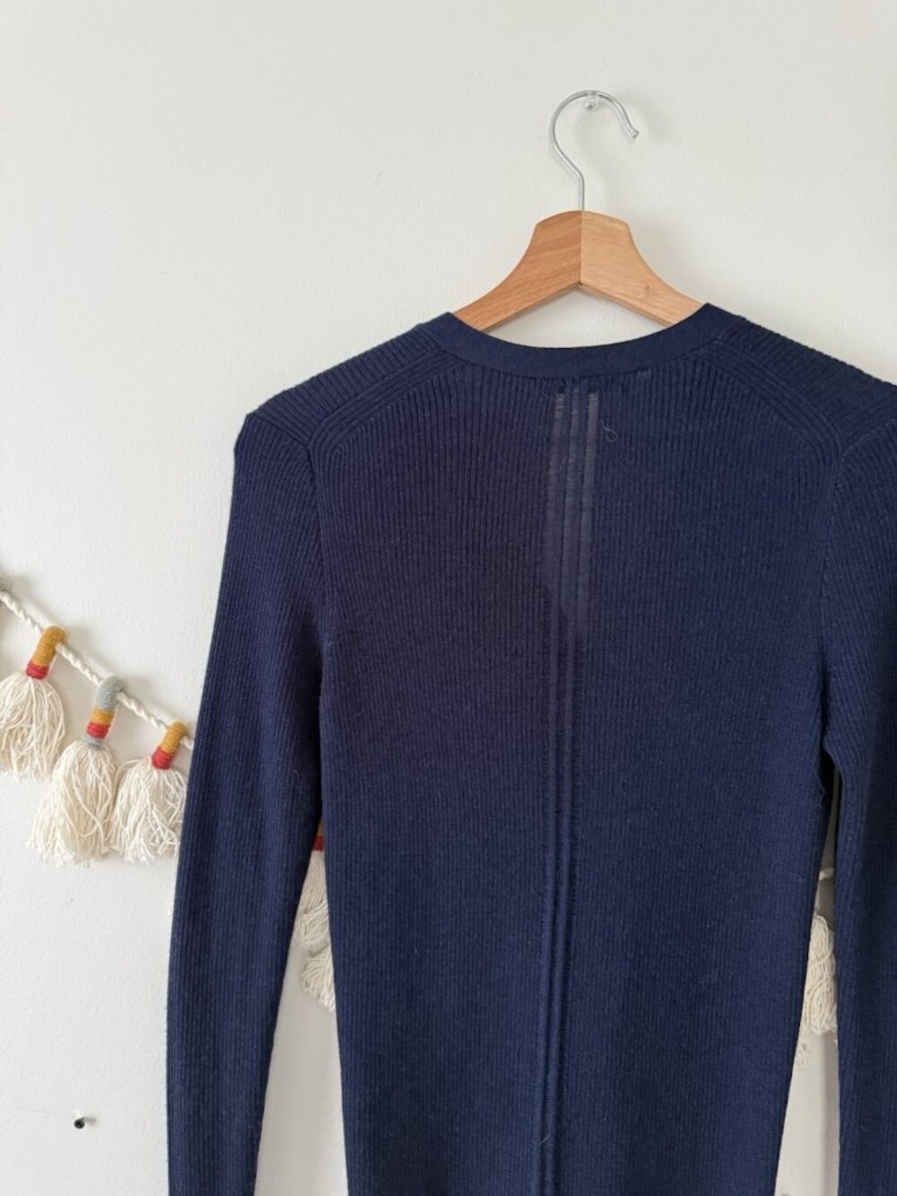 Madewell Merino Wool Silk Blend Ribbed Knit Cardigan Navy Feminine Minimalist S - Picture 6 of 10